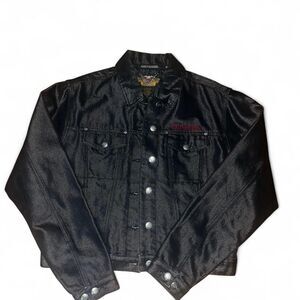 Harley Davidson Woman's Black and Red Embroidered Flames Jacket SZ S